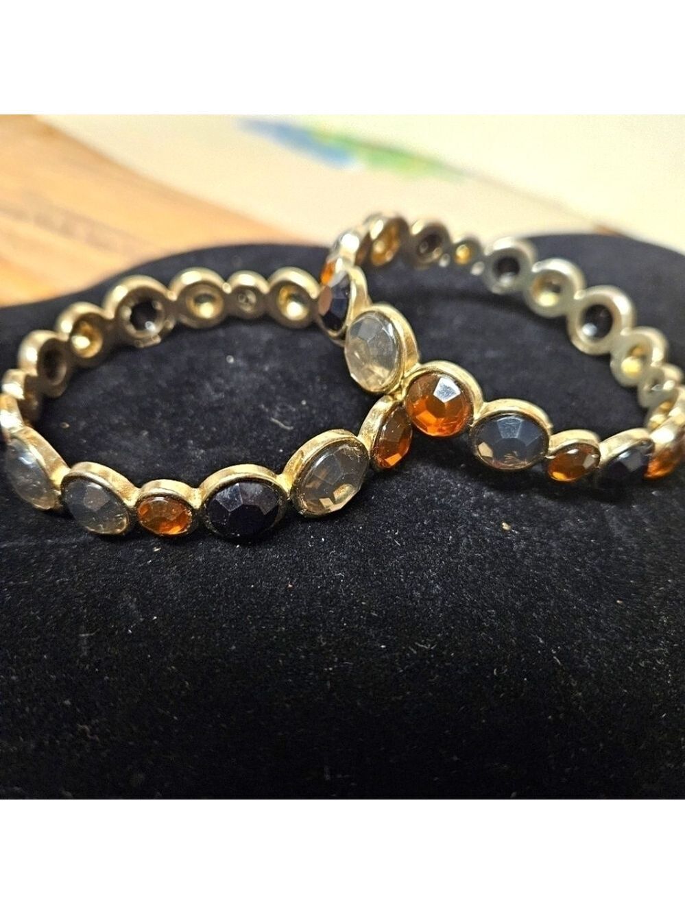Vintage 2 Multicolored Glass Beads Cuff Bracelets